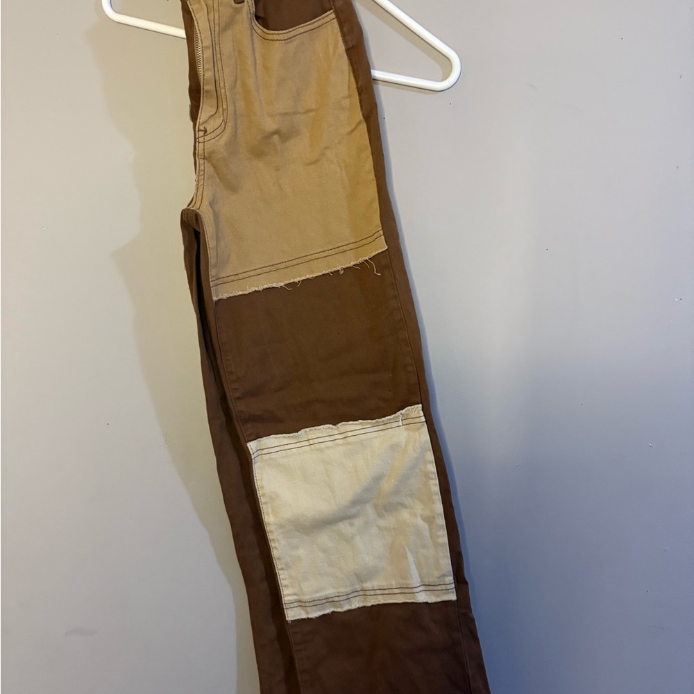 Men's Brown and Tan Patchwork Pants
